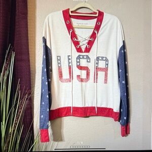 Weekend Soul Women's USA Lace-Up Sweatshirt - Red, Blue, White
